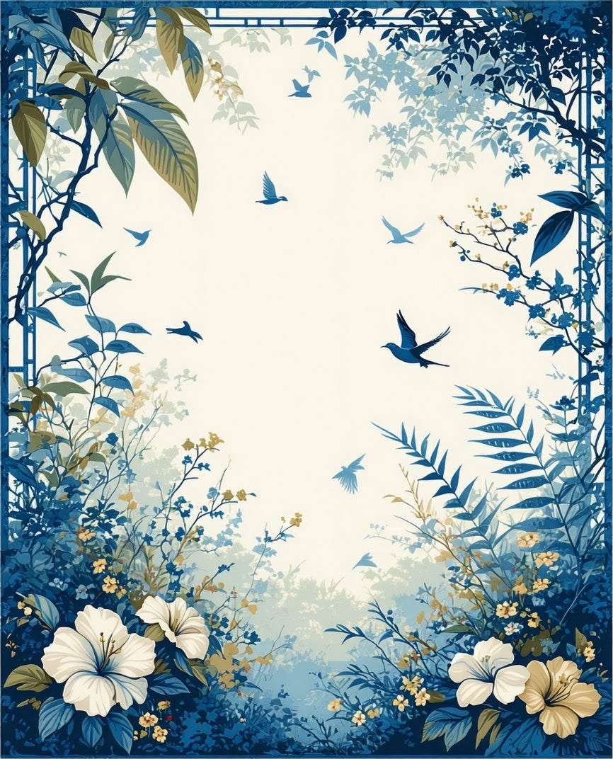 Birds and Blooming Floral Garden Rug
