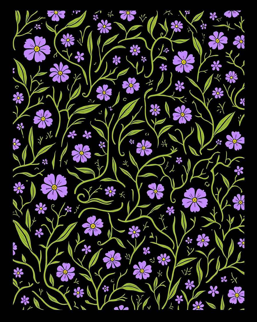 Floral Vine Pattern With Purple Flowers Rug