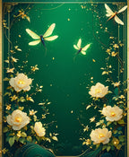 Golden Dragonflies and White Flowers Design Rug