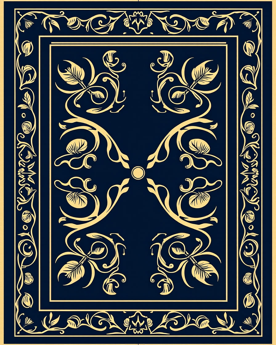 Regal Blue Gold Floral Scroll Rug