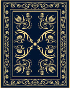 Regal Blue Gold Floral Scroll Rug