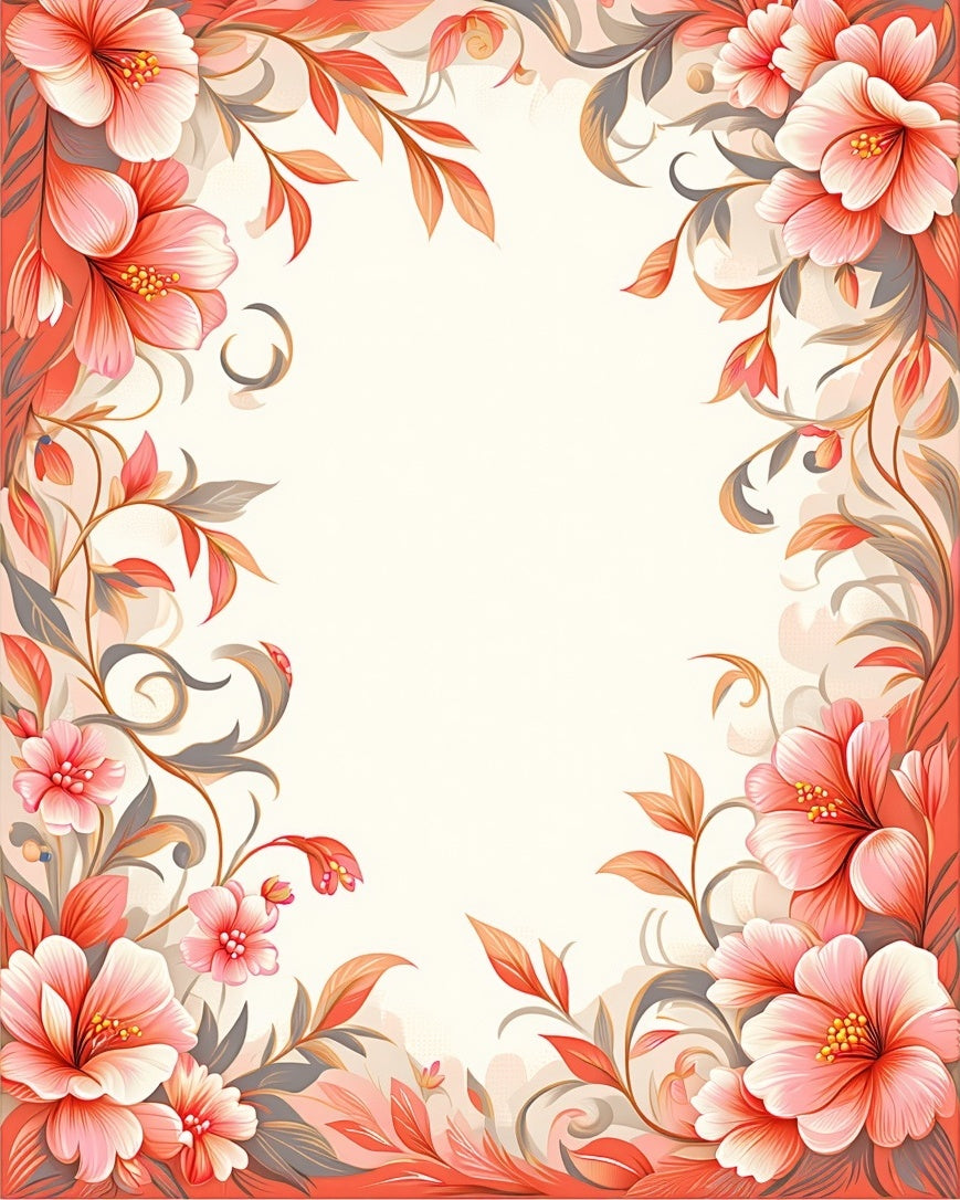 Coral Pink Floral Vine Pattern Rug