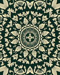 Ivory Botanical Mandala On Deep Green Rug