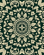 Ivory Botanical Mandala On Deep Green Rug
