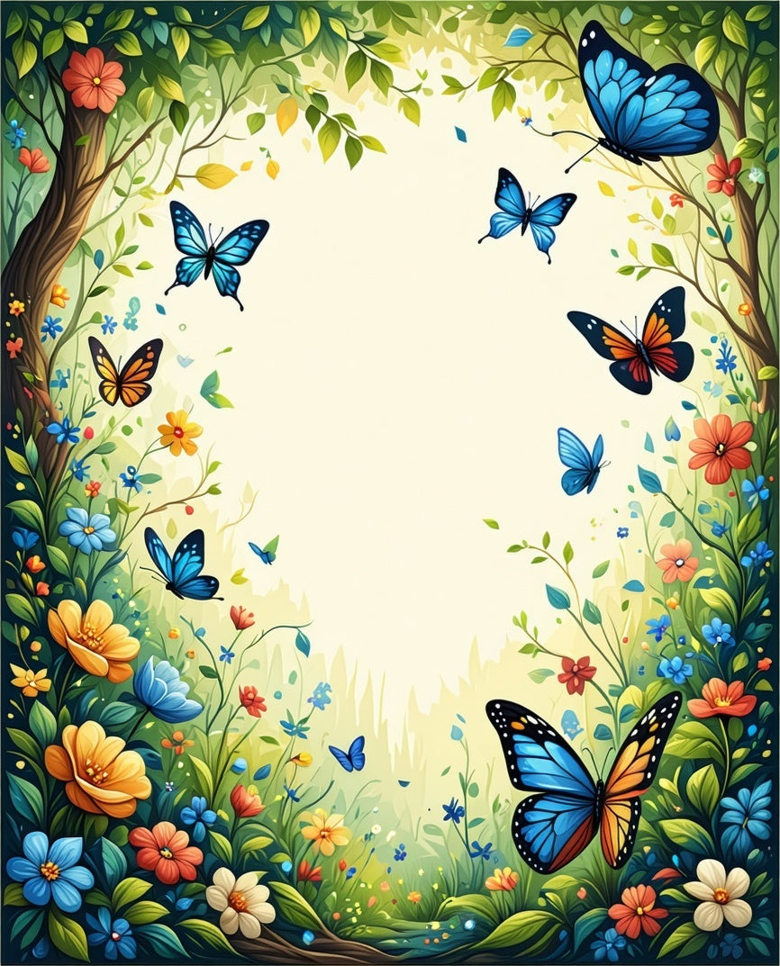 Vibrant Butterfly Blooming Garden Patchwork Rug
