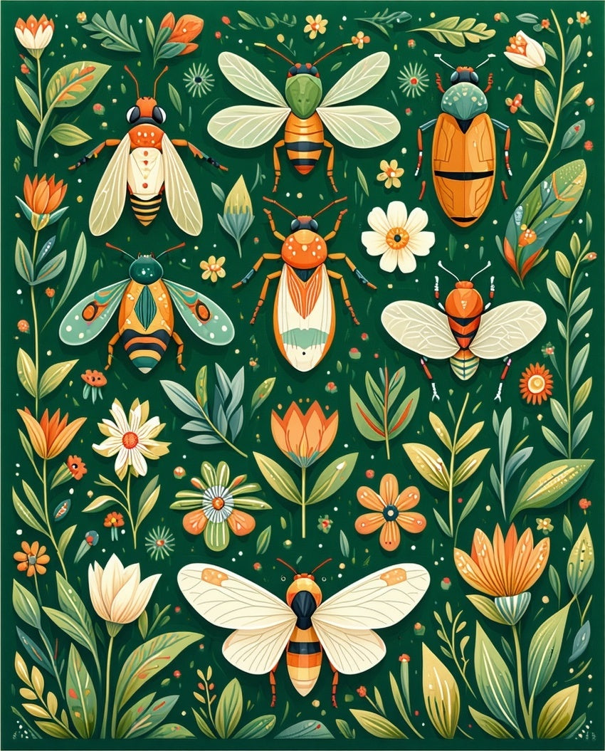 Whimsical Insects Floral Pattern Rug