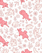Playful Creatures Floral Illustration Rug