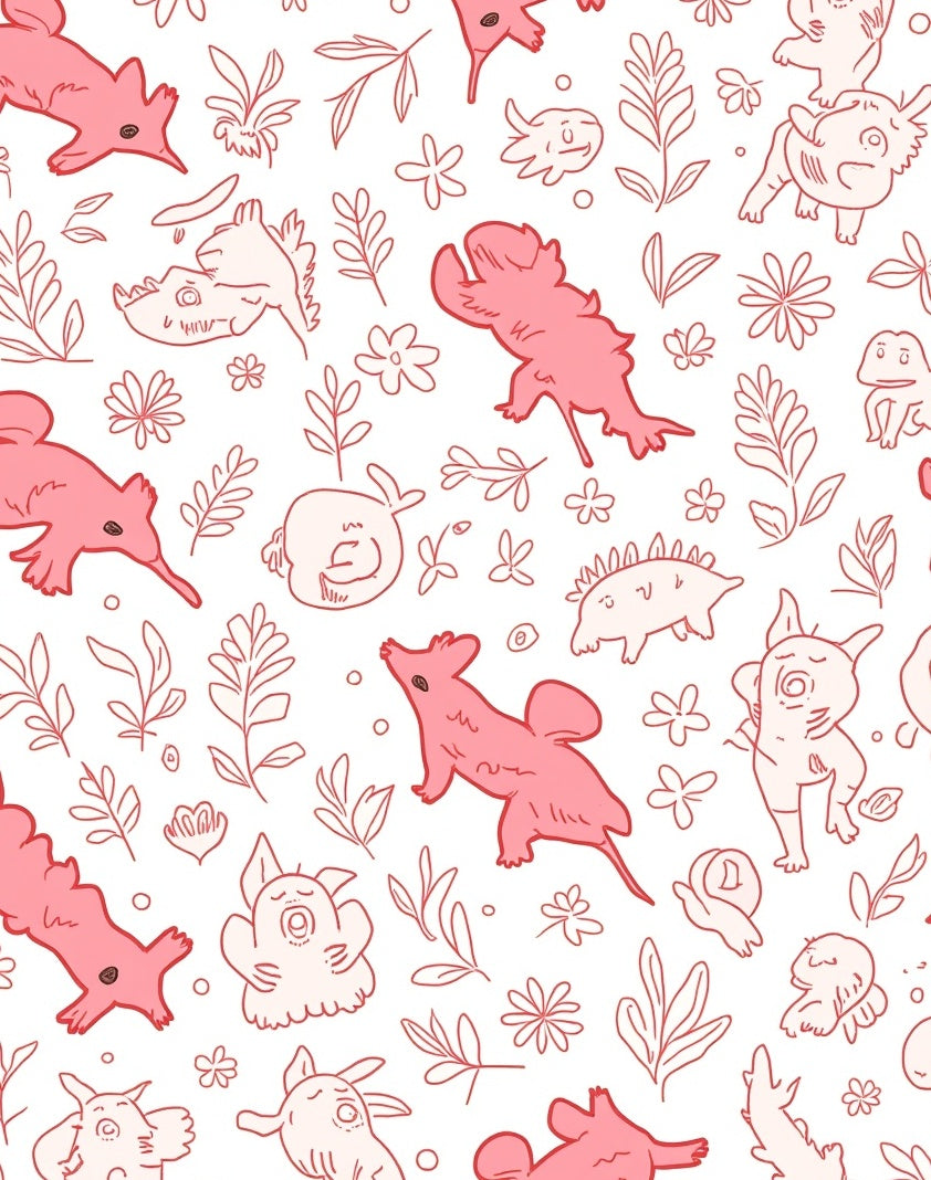 Playful Creatures Floral Illustration Rug