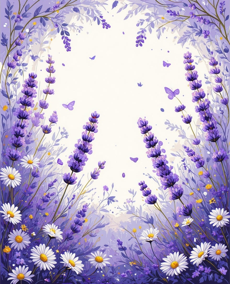 Lavender Field Butterflies Floral Design Rug