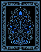 Ornate Blue Floral Scrollwork Design Rug