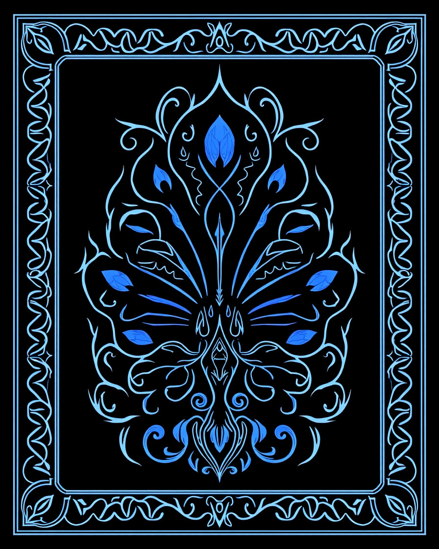 Ornate Blue Floral Scrollwork Design Rug