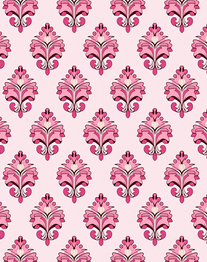 Pink Floral Damask Pattern Rug