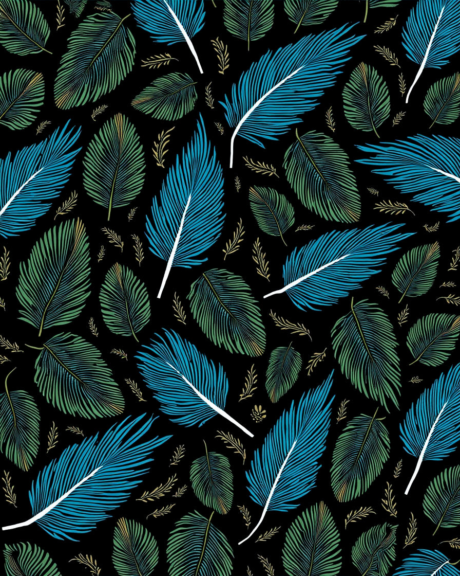 Tropical Blue and Green Leaf Pattern Rug