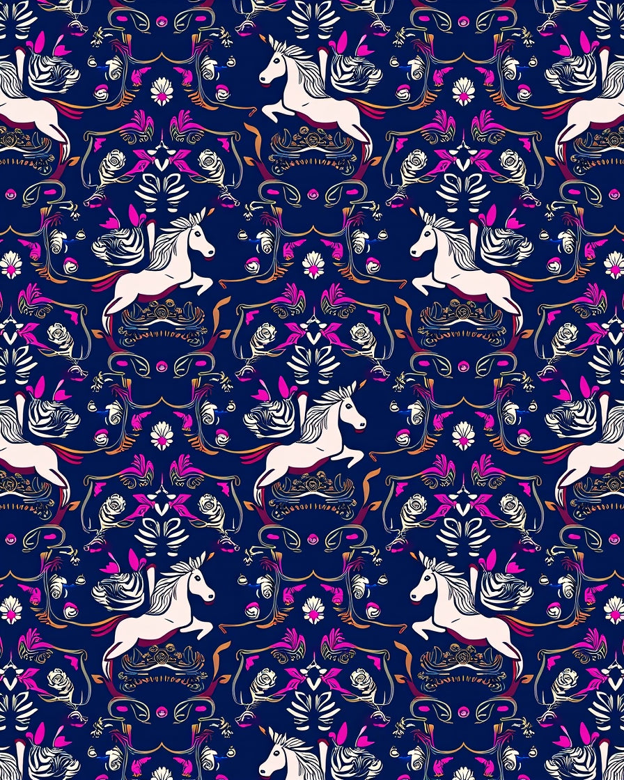 Whimsical Unicorn Floral Pattern Design Rug