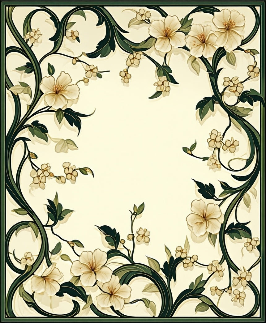 Elegant Cream Floral Vine Design Rug