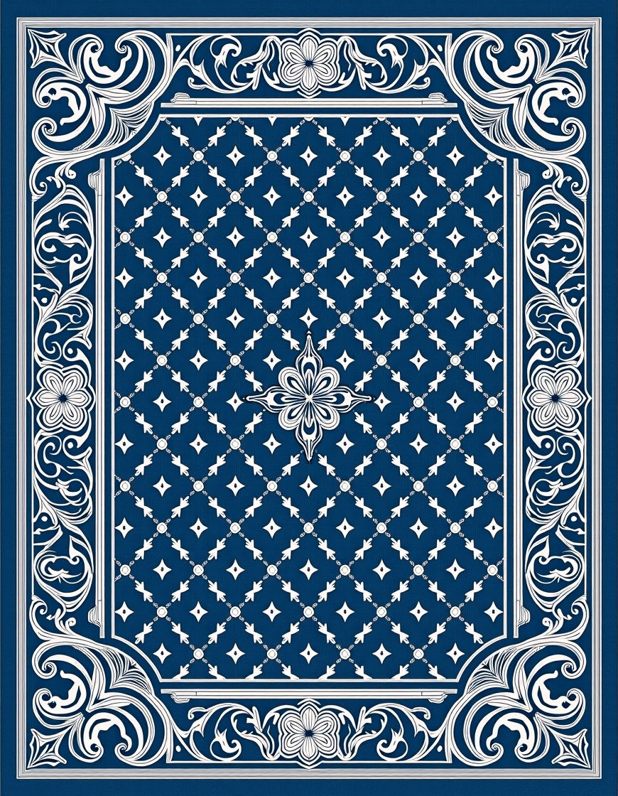 Classic Blue White Medallion Ornamental Rug