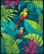 Tropical Parrots Lush Foliage Design Rug