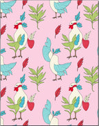 Pink Whimsical Rooster Floral Garden Rug