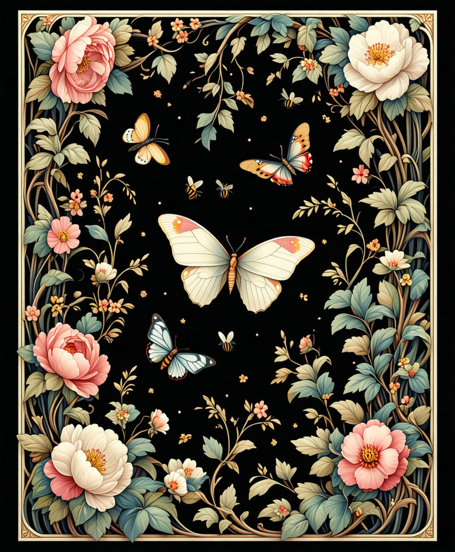 Floral Butterfly Garden Pattern Design Rug