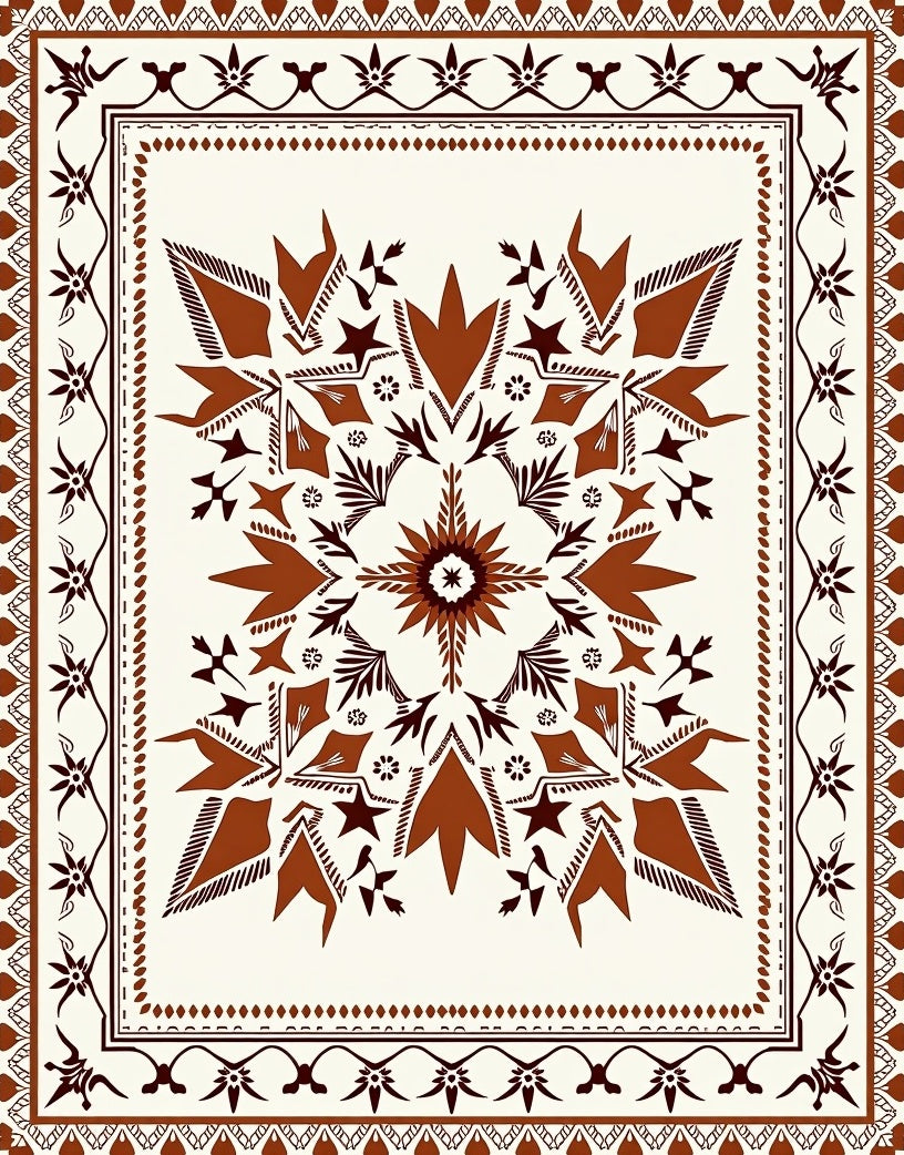 Rustic Terracotta Medallion Border Rug