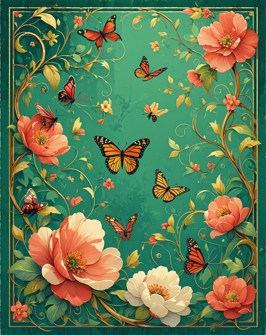 Whimsical Floral Butterfly Patterned Rug