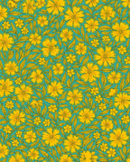 Yellow Floral Vines Teal Design Rug