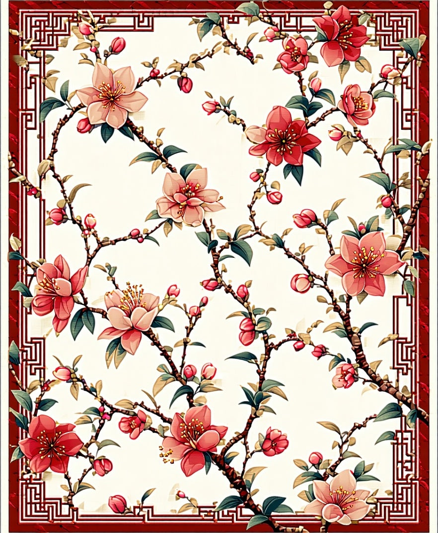 Lush Cherry Blossom Branch Pattern Rug