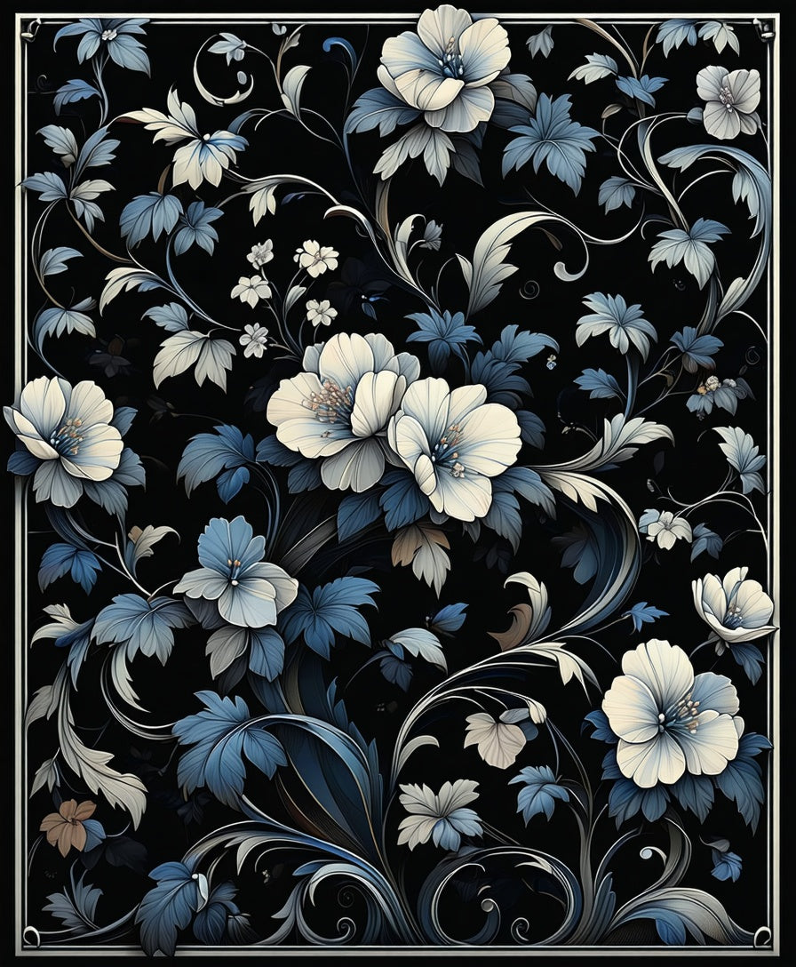 Dark Floral Vines Pattern Rug