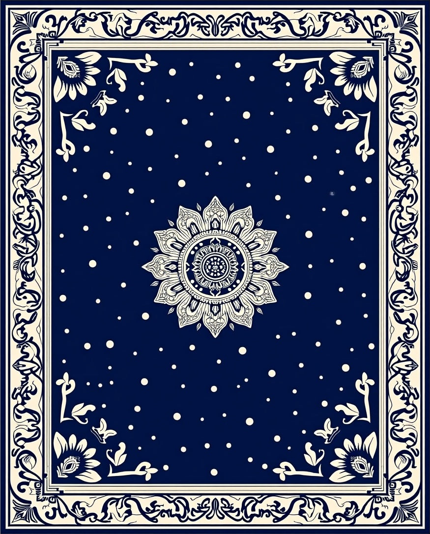 Navy Cream Mandala Dot Pattern Rug