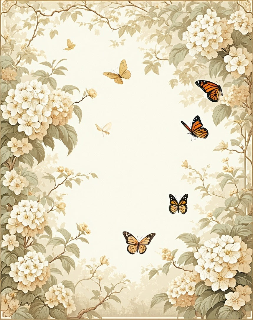 Botanical Garden Butterflies Floral Pattern Rug