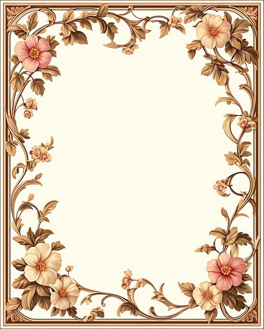 Floral Vines Antique Border Design Rug