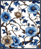 Elegant Blue Floral Vine Pattern Rug