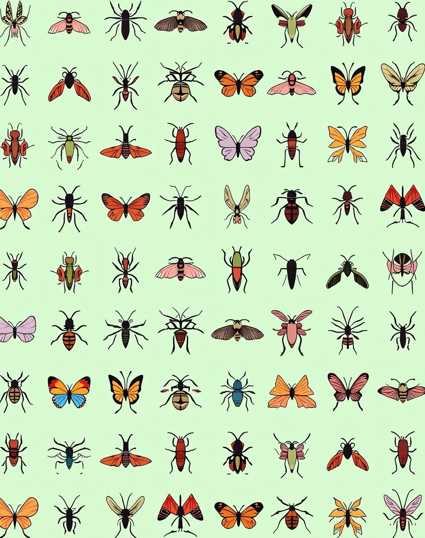 Whimsical Insect Collage Pattern Rug