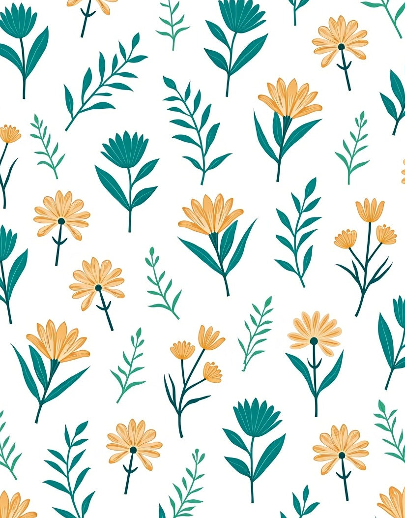 Teal Gold Floral Botanical Pattern Rug