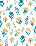 Teal Gold Floral Botanical Pattern Rug