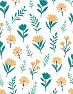Teal Gold Floral Botanical Pattern Rug