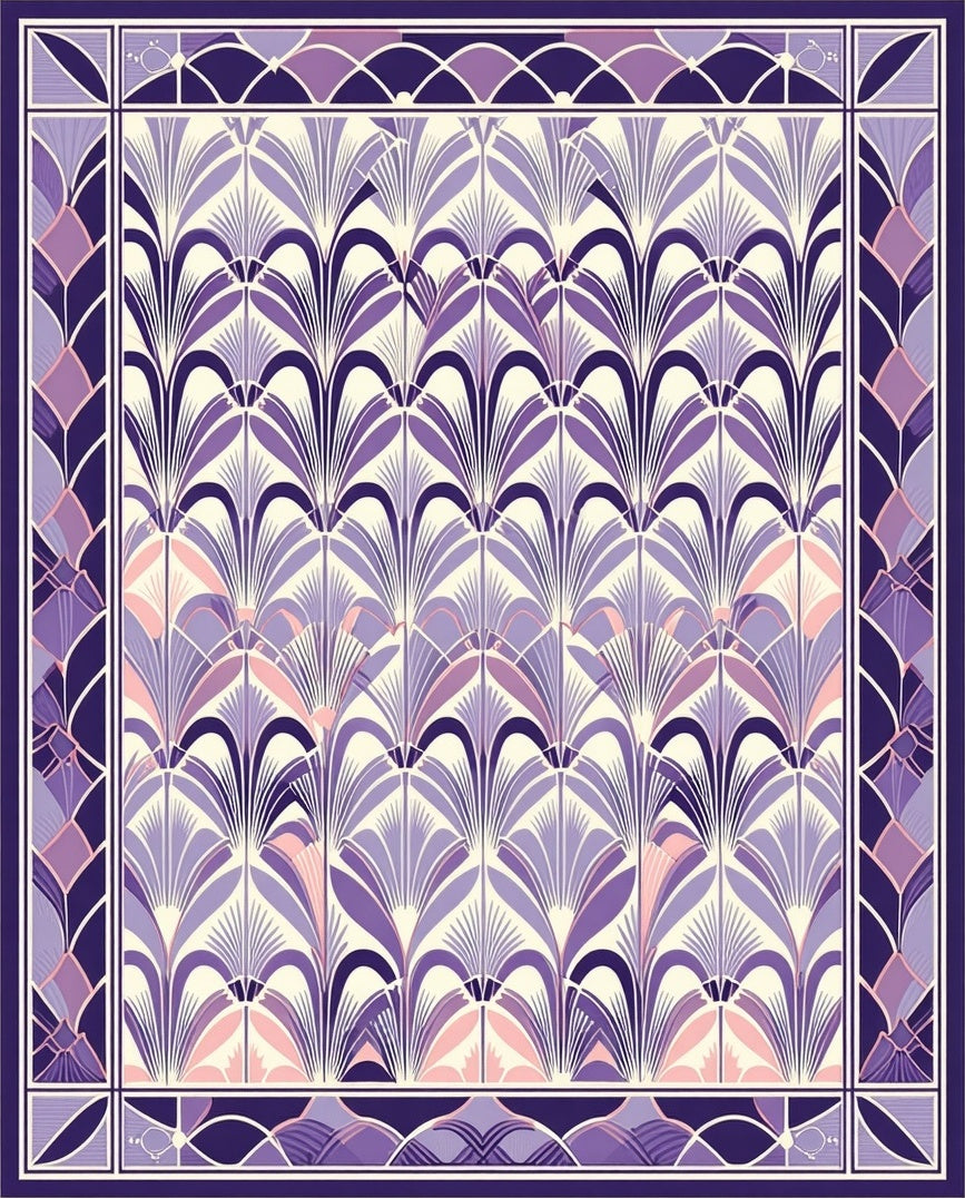 Art Deco Inspired Purple Feather Pattern Rug