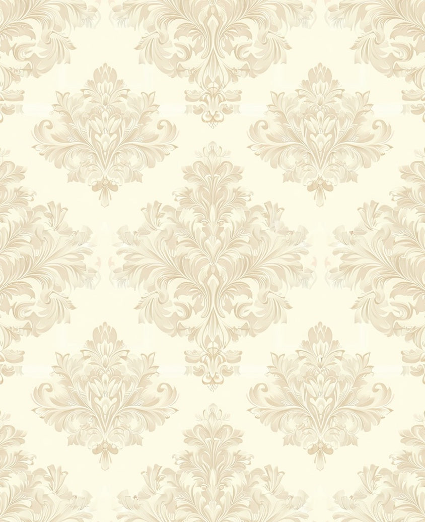 Cream Classic Damask Scroll Pattern Rug