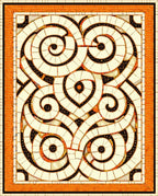 Ornate Swirl Graphic With Orange Border Rug