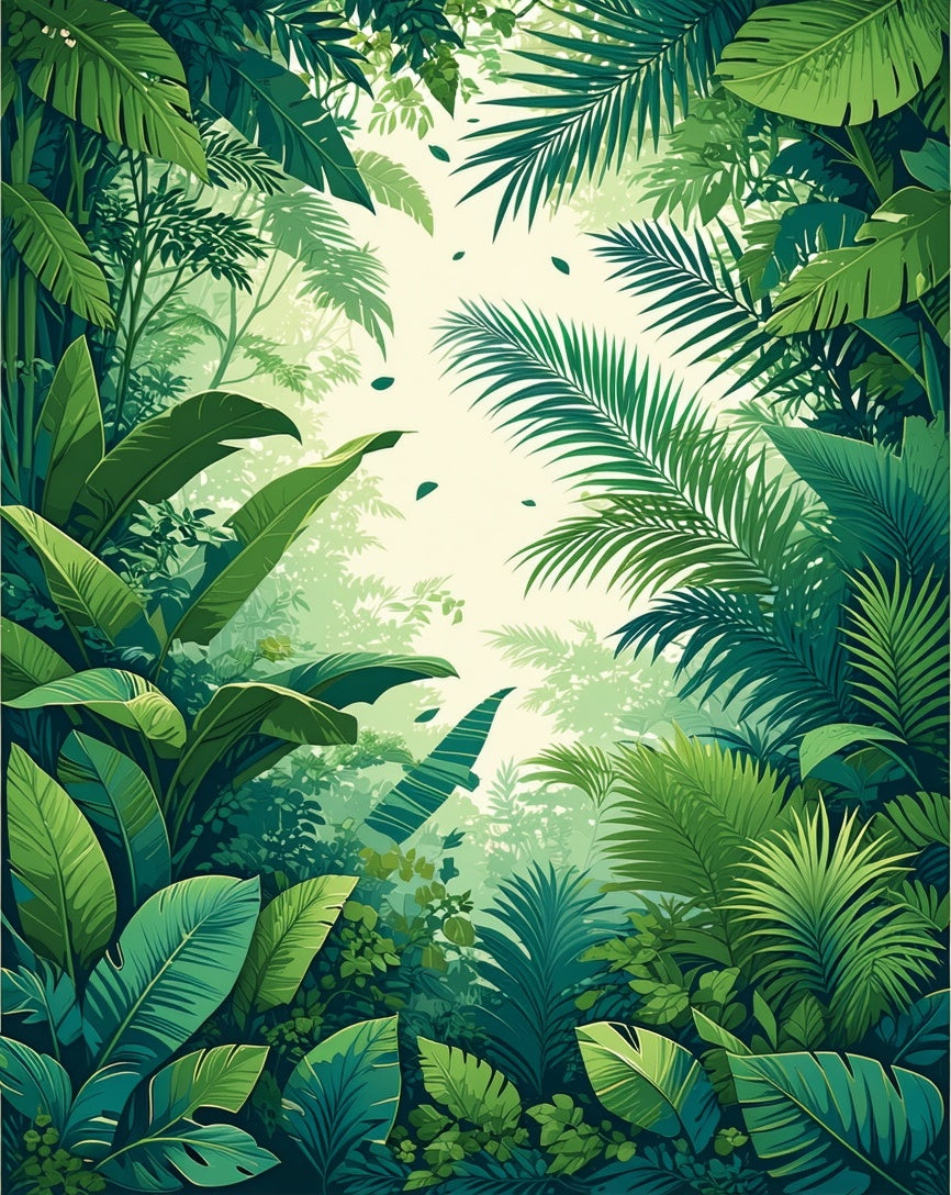 Tropical Lush Green Jungle Foliage Rug