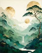 Misty Mountain Waterfall Landscape Design Rug