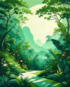 Lush Green Tropical Forest Pathway Rug