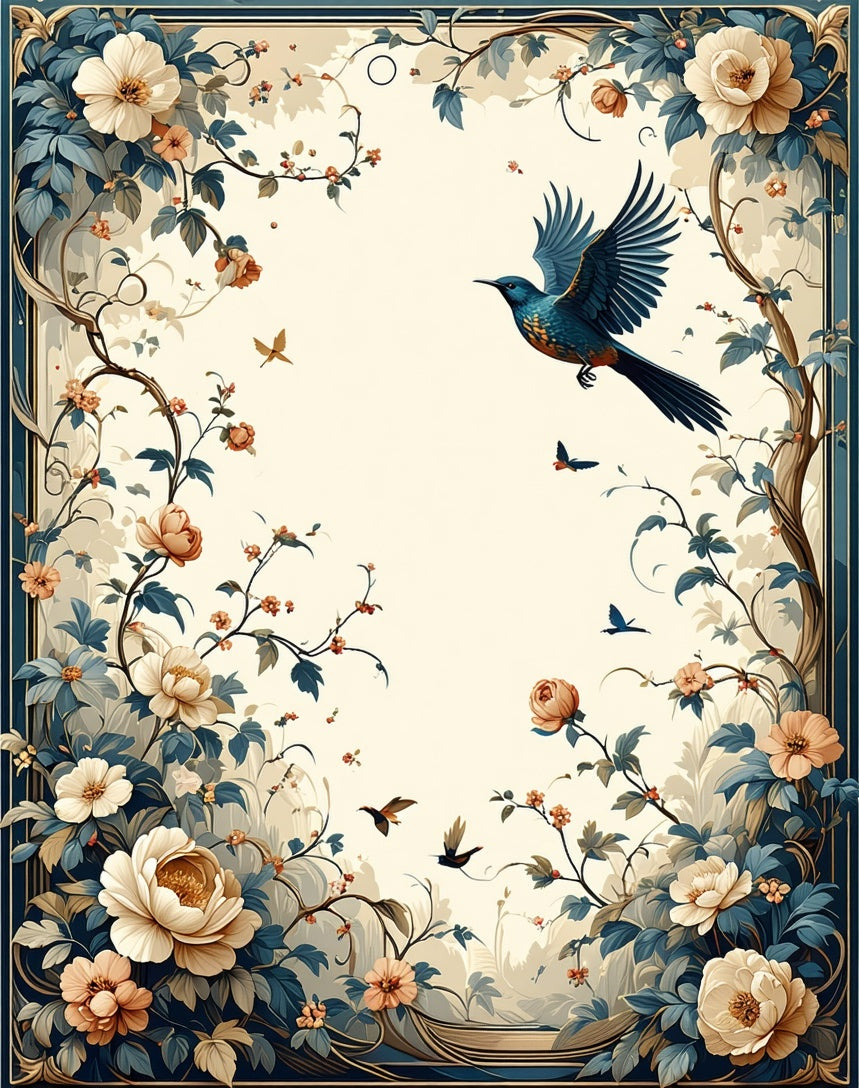 Elegant Floral Bird Garden Design Rug