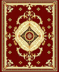 Elegant Red Gold Medallion Pattern Rug