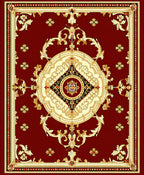 Elegant Red Gold Medallion Pattern Rug