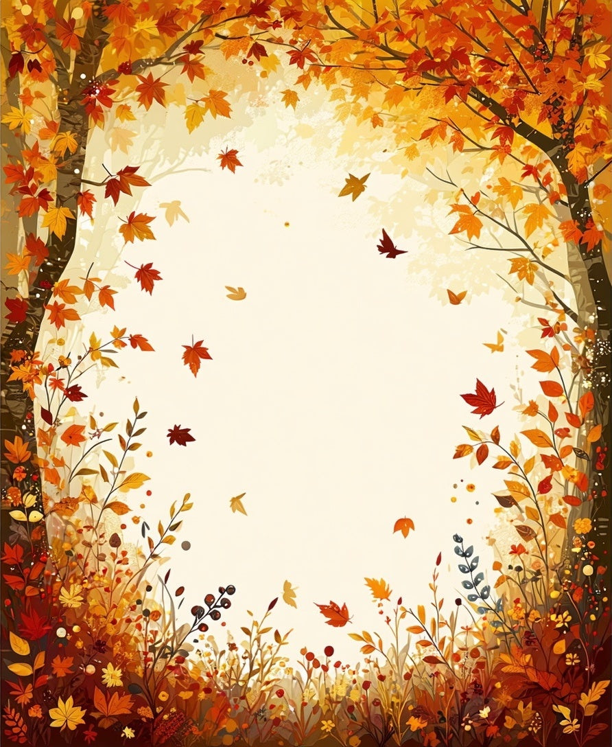 Autumn Leaves Falling Border Design Rug
