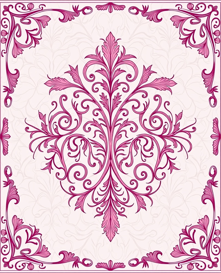 Ornate Pink Floral Vine Design Rug