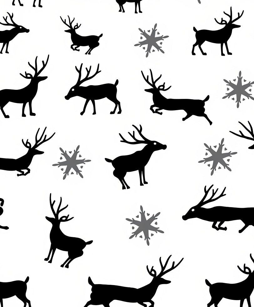 Black Winter Deer Snowflake Whimsy Rug
