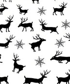 Black Winter Deer Snowflake Whimsy Rug