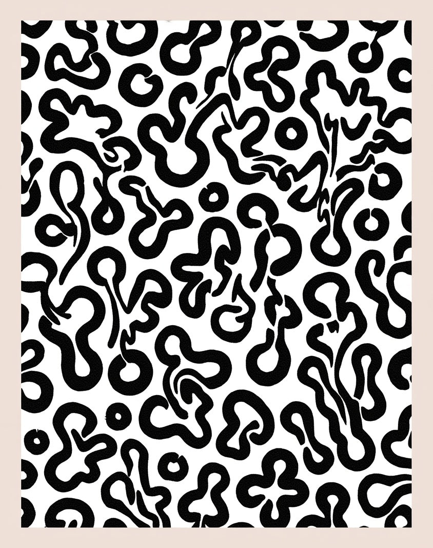 Black White Abstract Organic Shapes Rug